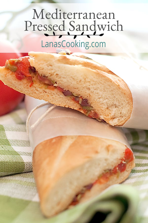 This Mediterranean Pressed Sandwich with its lovely bright flavors is just perfect for a later summer picnic. https://www.lanascooking.com/mediterranean-pressed-sandwich/
