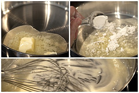 Photo collage showing how to cook the flour and butter.