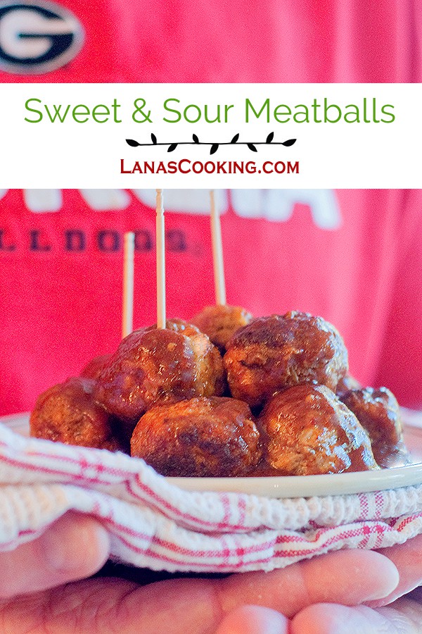 Sweet and Sour Meatballs - Cocktail meatballs simmered in a sweet and tangy sauce. https://www.lanascooking.com/sweet-and-sour-meatballs/