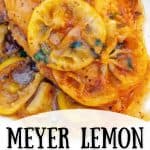 A serving of Meyer Lemon Chicken on a white dinner plate.