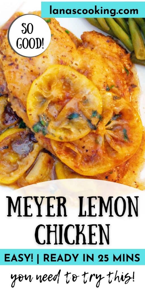 A serving of Meyer Lemon Chicken on a white dinner plate.