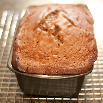 Chocolate Walnut Pound Cake cooling Finished cake cooling on a rack.