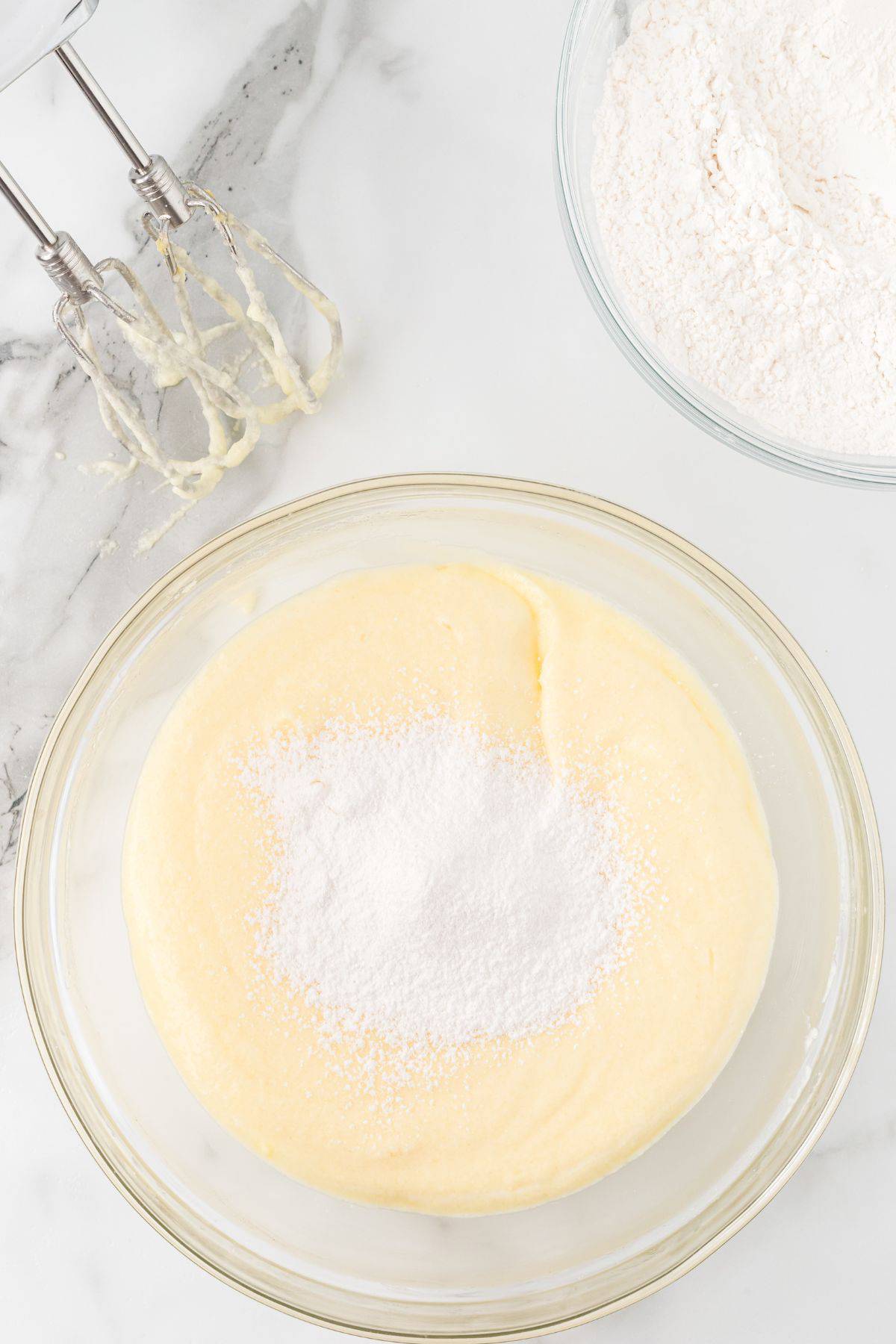 A small amount of the flour mixture before being mixed into the coffee cake batter.