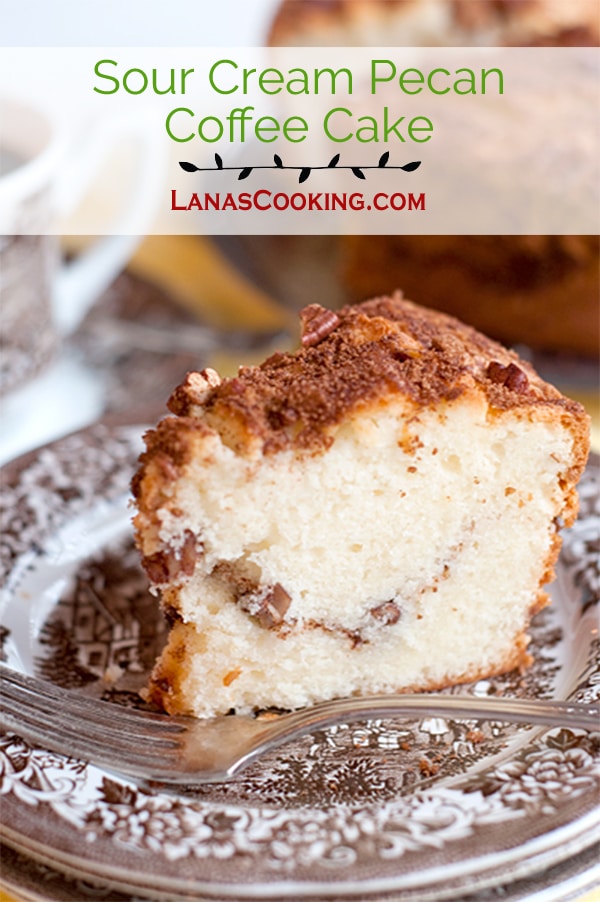 Sour Cream Pecan Coffee Cake - great for breakfast, snack, or dessert. https://www.lanascooking.com/sour-cream-pecan-coffee-cake