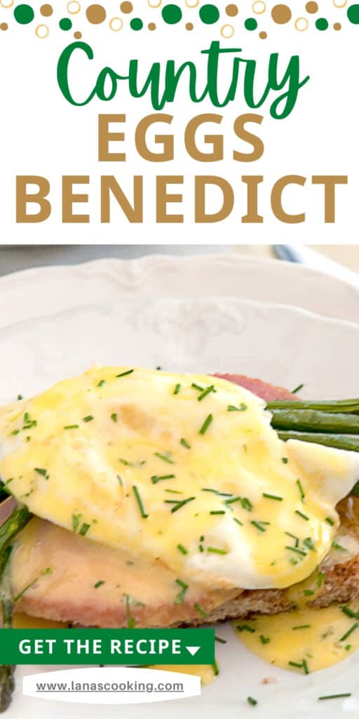 Country eggs benedict on a white serving plate.