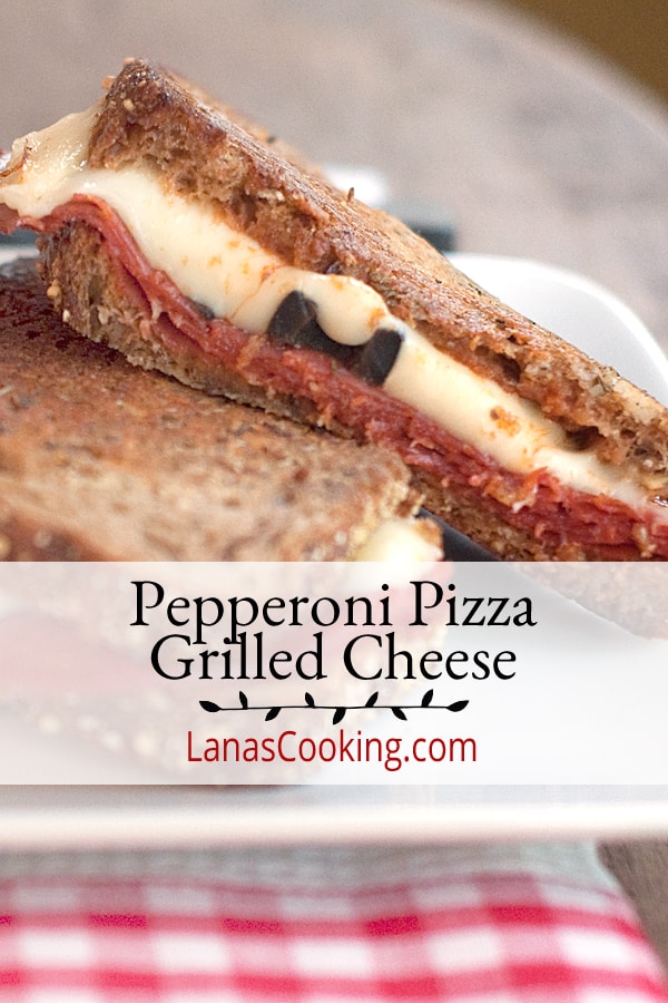 A pepperoni pizza grilled cheese! A great variation on a grilled cheese sandwich with all the ingredients of your favorite pizza. https://www.lanascooking.com/pepperoni-pizza-grilled-cheese/