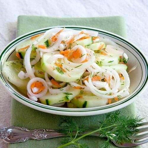 Sweet and Sour Cucumber and Vidalia Onion Salad - This cucumber and Vidalia onion salad is light, refreshing, and perfect for springtime. https://www.lanascooking.com/sweet-and-sour-cucumber-and-vidalia-onion-salad/