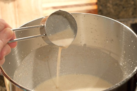 Crepe batter in a mixing bowl.
