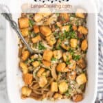 Finished gratin in a baking dish.