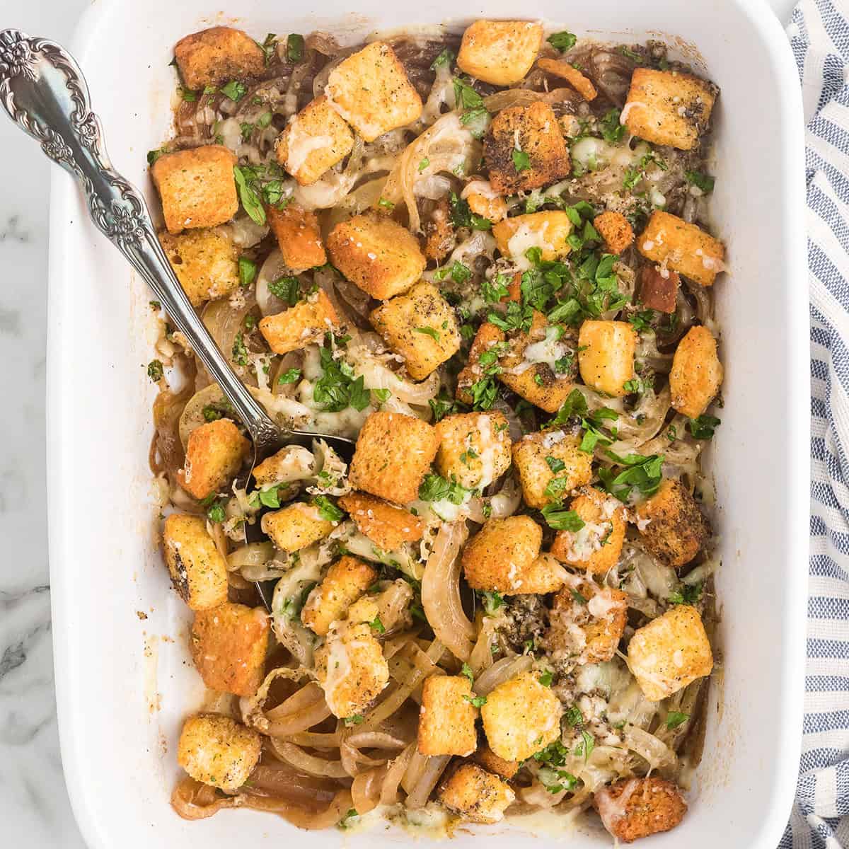 Finished gratin in a baking dish.