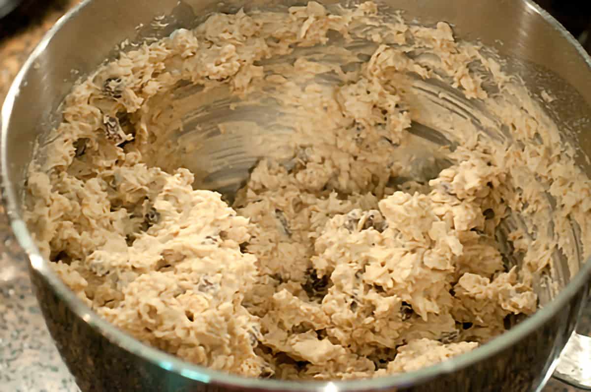 Cookie dough in mixing bowl