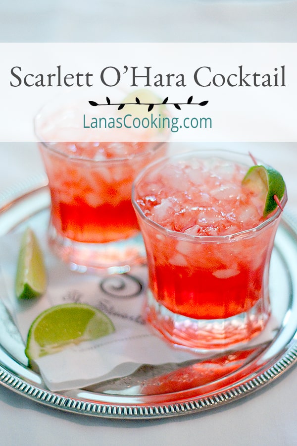 A Scarlett O'Hara cocktail containing Southern Comfort, cranberry juice, and lime juice. Just the thing for a southern celebration. https://www.lanascooking.com/celebrating-with-creative-culinary-scarlett-ohara-cocktail/