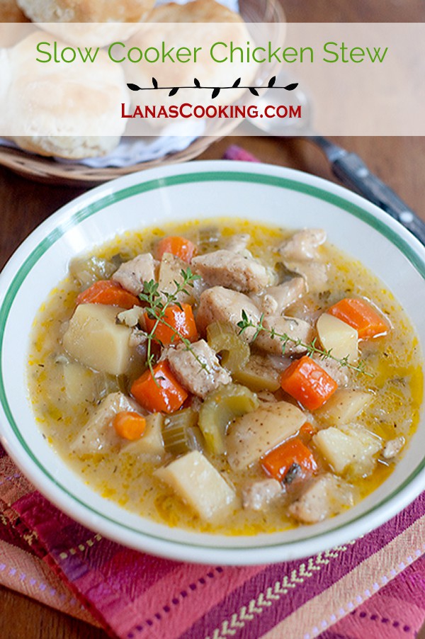 A hearty, Slow Cooker Chicken Stew perfect for a fall dinner. https://www.lanascooking.com/slow-cooker-chicken-stew