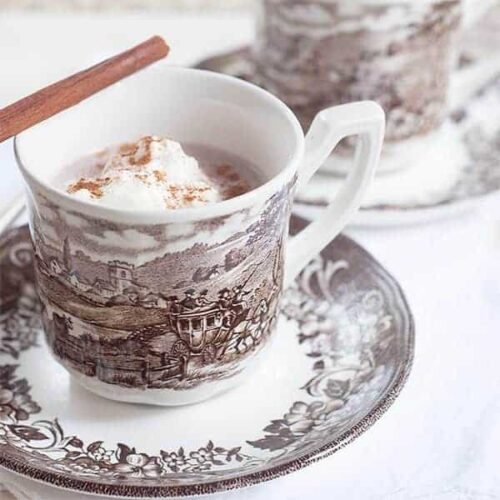 Spiced Hot Cocoa for Election Day - creamy, rich, and comforting hot chocolate spiced with cinnamon, nutmeg, and vanilla. https://www.lanascooking.com/spiced-hot-cocoa-for-election-day/
