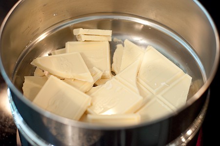 White chocolate melting in a double boiler.