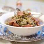Lentil and Sausage Gumbo Soup - Lentils take the place of a second protein in this deliciously flavored soup based on traditional Louisiana-style gumbo. https://www.lanascooking.com/lentil-sausage-gumbo-soup/