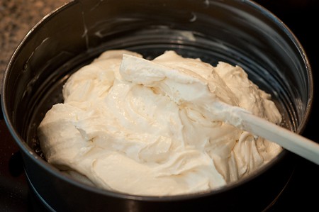 Large mixing bowl with creamed butter and sugar