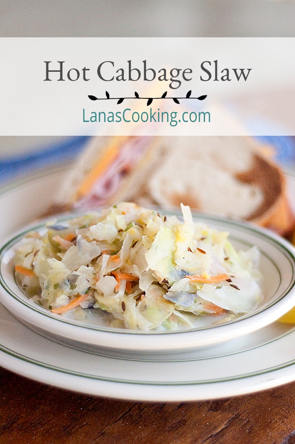 Hot cabbage slaw in a serving dish.