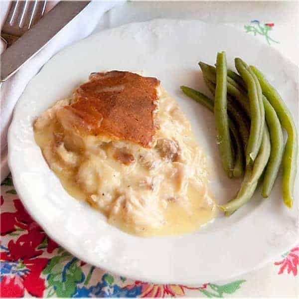 My fantastic vintage recipe for Chicken Pie. No peas, no carrots, just crust, gravy, and chicken. Very easy and family-friendly! https://www.lanascooking.com/chicken-pie/