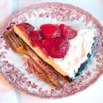 Fresh Strawberry Pie with Chocolate Cookie Crust - A glorious fresh strawberry pie with a whipped cream and cream cheese layer over chocolate cookie crust. https://www.lanascooking.com/fresh-strawberry-pie-with-chocolate-cookie-crust/