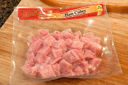 Packaged cubed ham.