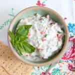 Ricotta Veggie Spread - this delicious spread of ricotta cheese and veggies is great served with cocktails or as an afternoon snack. https://www.lanascooking.com/ricotta-veggie-spread/