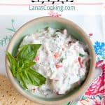 Ricotta Veggie Spread - this delicious spread of ricotta cheese and veggies is great served with cocktails or as an afternoon snack. https://www.lanascooking.com/ricotta-veggie-spread/