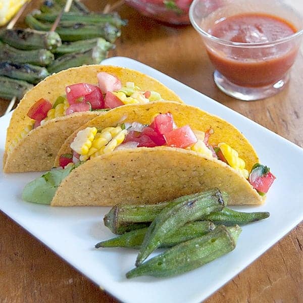 Farmers Market Tacos - tacos made fresher with help from the farmers market. Ditch the cheese and sour cream and add fresh veggies instead! https://www.lanascooking.com/farmers-market-tacos/