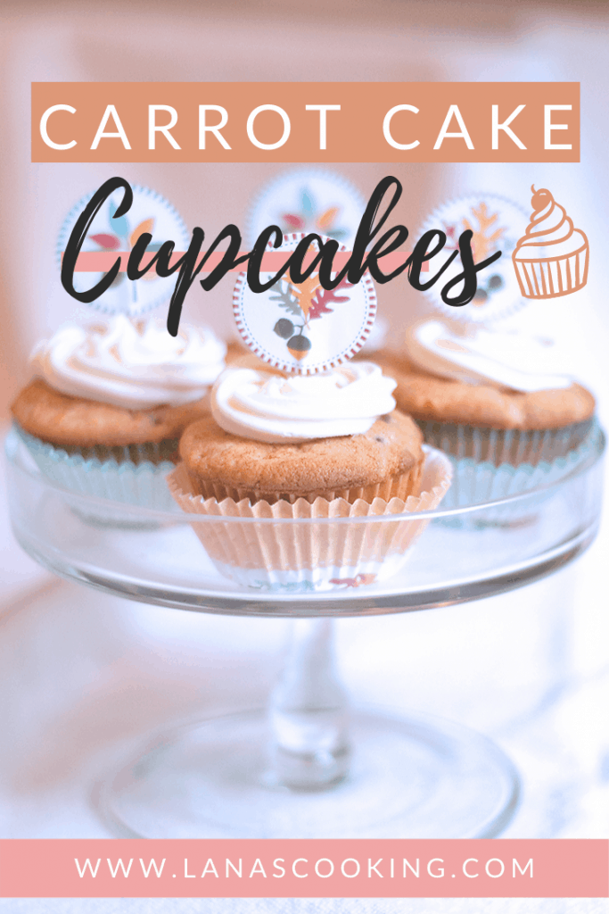 Perfectly spiced Carrot Cake Cupcakes with a honey-sweetened cream cheese frosting. The perfect sweet ending for all your fall dinners. https://www.lanascooking.com/carrot-cake-cupcakes/