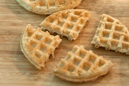 Cut waffles into sticks and triangles