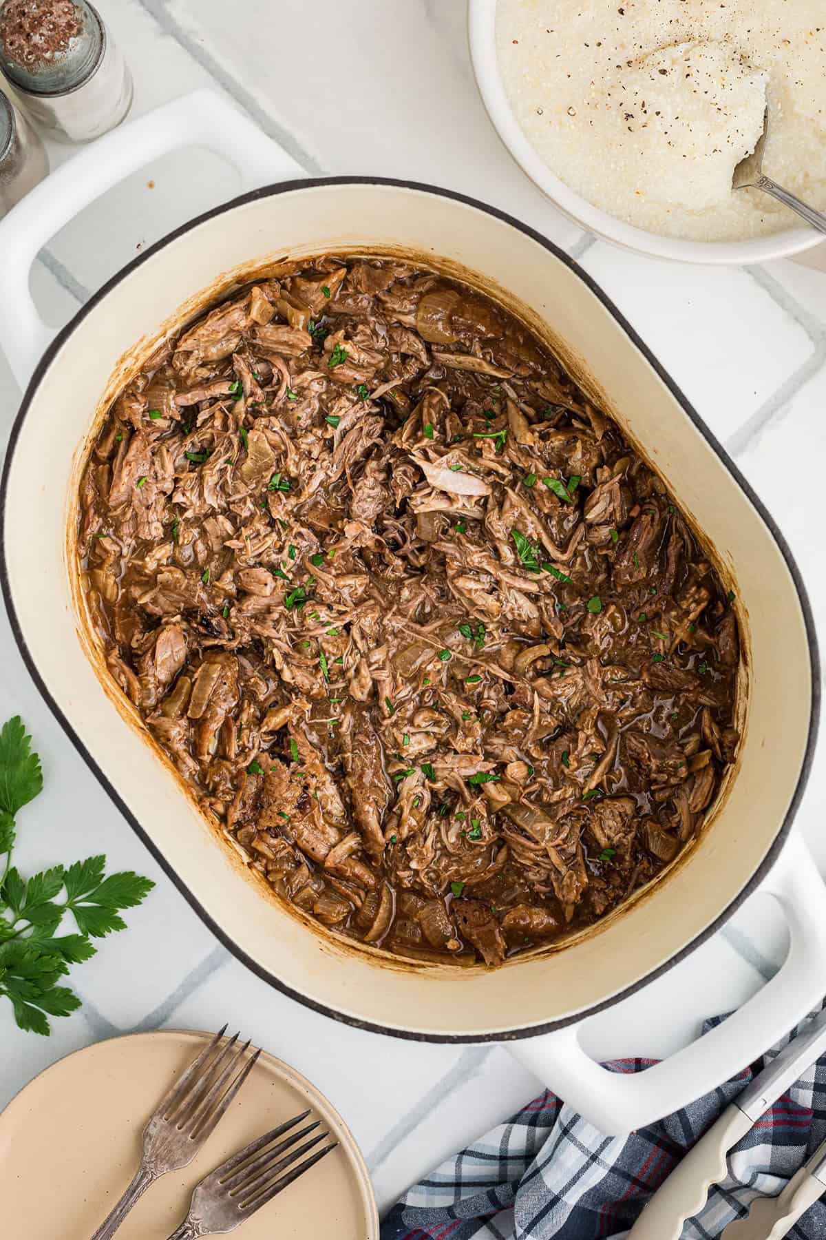 Rib meat added to the pot.