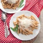 Penne with Creamy Guanciale Sauce - Penne pasta tossed with a creamy sauce made with guanciale (or pig jowls), garlic, sun-dried tomatoes, and sage. https://www.lanascooking.com/penne-creamy-guanciale-sauce