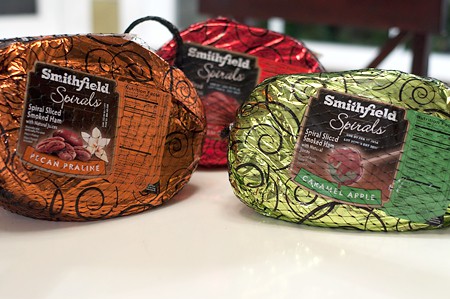 Variety of Smithfield spiral cut glazed hams.