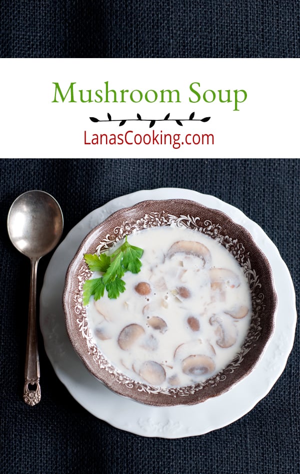 An adaptation of the Field Mushroom Soup recipe from Irish Traditional Cooking by Darina Allen, containing mushrooms, onions, milk, and cream. https://www.lanascooking.com/mushroom-soup