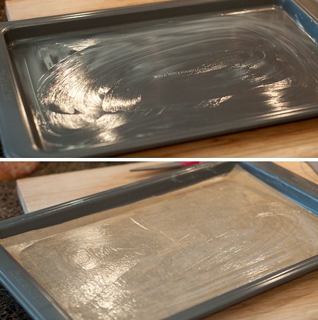 Baking sheet buttered and lined with parchment paper.