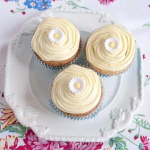 Cornmeal Cupcakes with Cream Cheese Frosting - cupcakes made with half flour and half finely ground white cornmeal topped with a cream cheese frosting. https://www.lanascooking.com/cornmeal-cupcakes-cream-cheese-frosting/