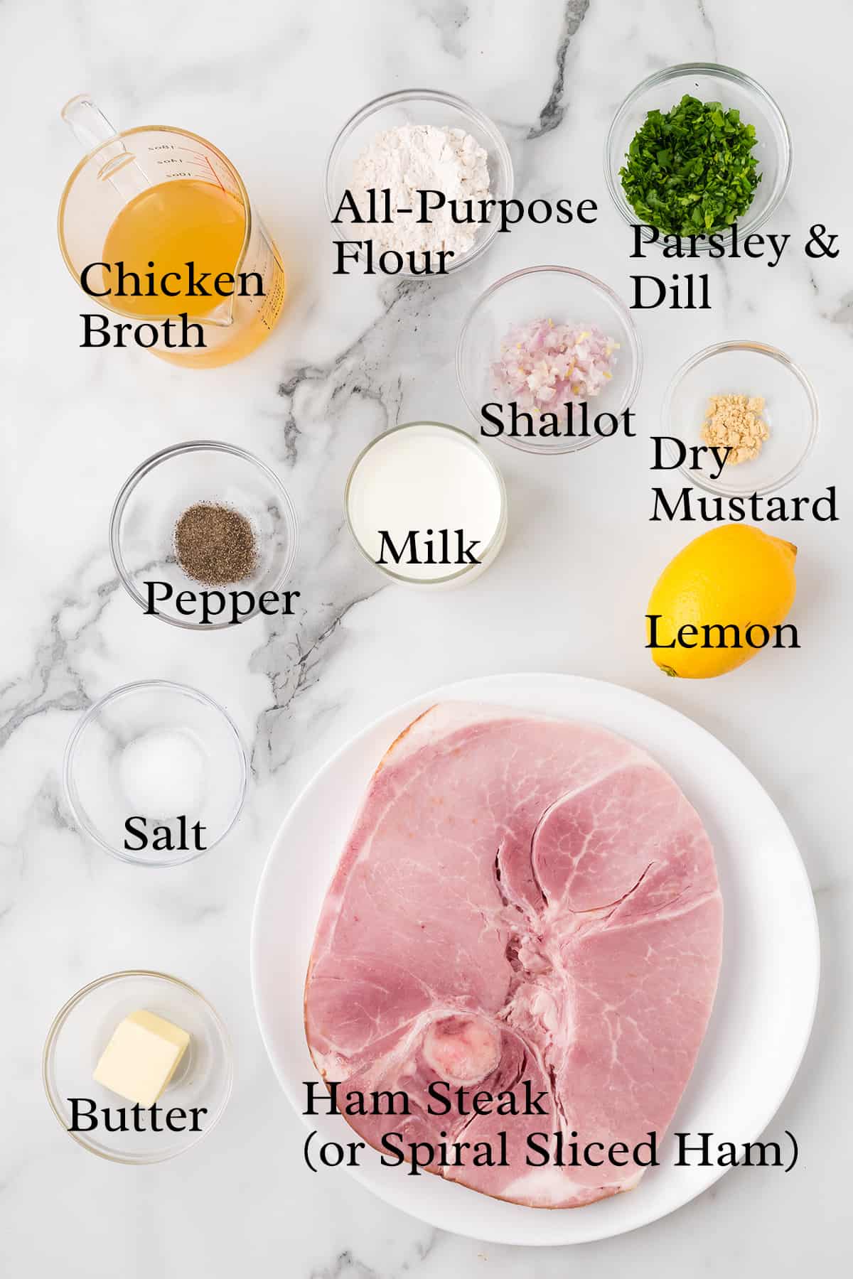 Ingredients needed for ham and herb sauce.