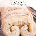 Lemon Basil Palmiers - palmiers made from frozen puff pastry with lemon and basil added to the sugar mixture. Great light dessert or snack. https://www.lanascooking.com/lemon-basil-palmiers/