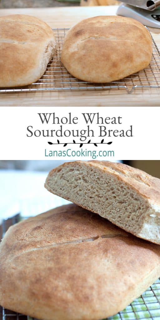 Step-by-step recipe for Whole Wheat Sourdough Bread along with instructions for making a sourdough starter with wild yeast. https://www.lanascooking.com/whole-wheat-sourdough-bread/