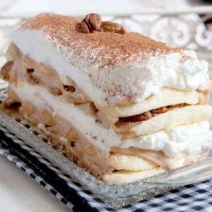 Cappuccino Yogurt Tiramisu - an easy "tiramisu" recipe using cappuccino yogurt in place of the classic mascarpone. https://www.lanascooking.com/cappuccino-yogurt-tiramisu-recipe/
