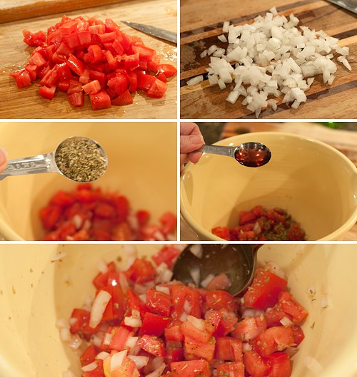Photo collage showing the making of the relish.