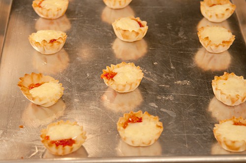 Filled phyllo cups after baking for 10 minutes.