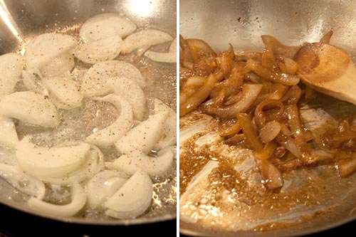 Onion cooking in a small skillet.