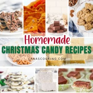 A collage of various homemade Christmas candies with the text Homemade Christmas Candy Recipes.
