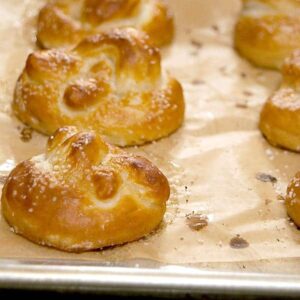 Homemade Soft Pretzels are a warm, buttery, delicious treat! https://www.lanascooking.com/soft-pretzels/