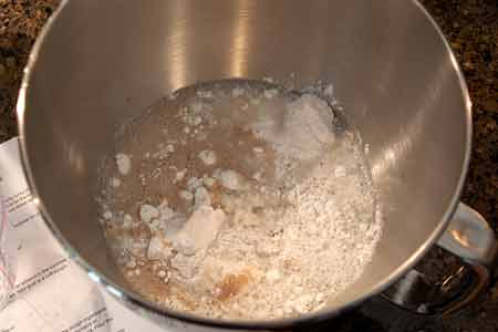 Dough ingredients in large mixing bowl.