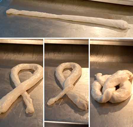 Forming the pretzel shapes.