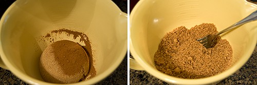 Small mixing bowl with brown sugar and cinnamon.