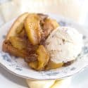 Curried peaches over pound cake with a scoop of ice cream.