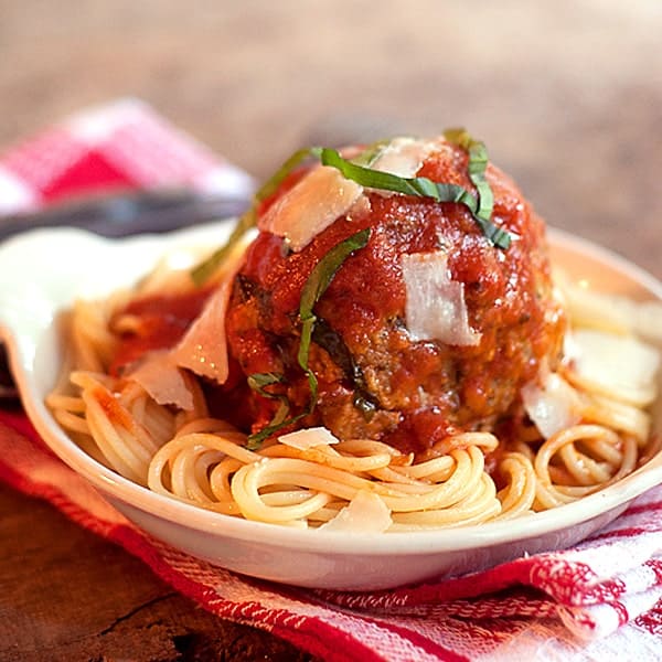 jumbo meatballs and spaghetti